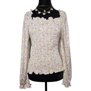 Ava Rose Summer Floral Boho Top ~ Puff Long Sleeve ~ Ruched Bodice